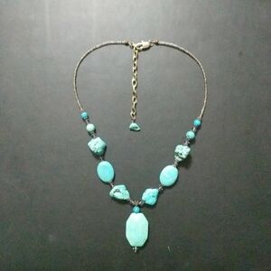Silver Tone Faux Turquoise Blue Swarovski Crystal Beaded Statement Necklace